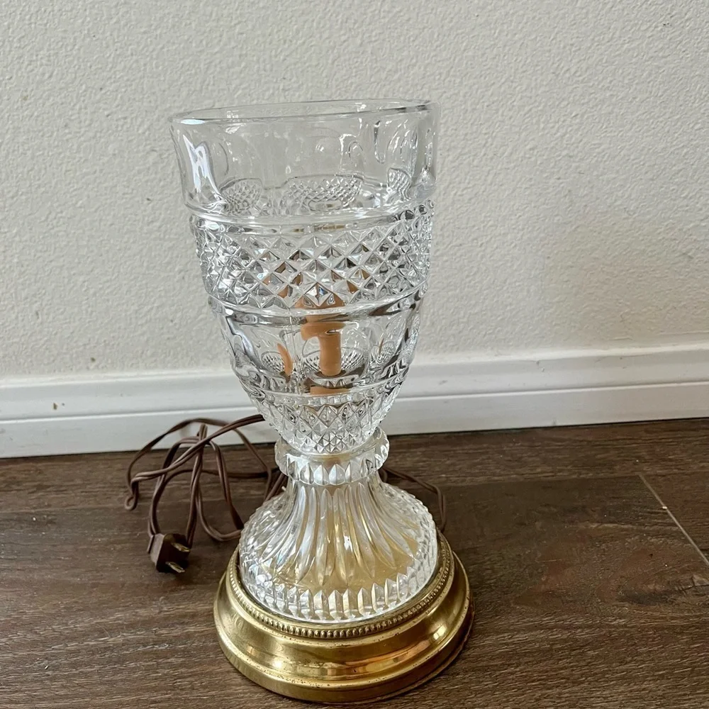 Vintage Cut Crystal Table Lamp with Brass Base